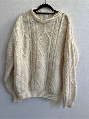 COLUMBA REID UK Pure Wool Classic Chunky Cable-Knit Fisherman Sweater Cream M